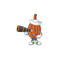 Poster - Sailor with binocular choco almond cartoon character on white background