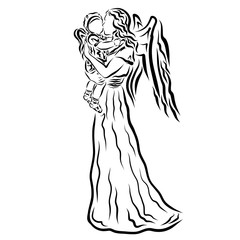 Wall Mural - Winged mother with a winged child in her arms, a gentle kiss