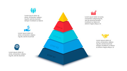 Fototapete - Vector abstract pyramid for infographic with 5 step or options. Business template for presentation.