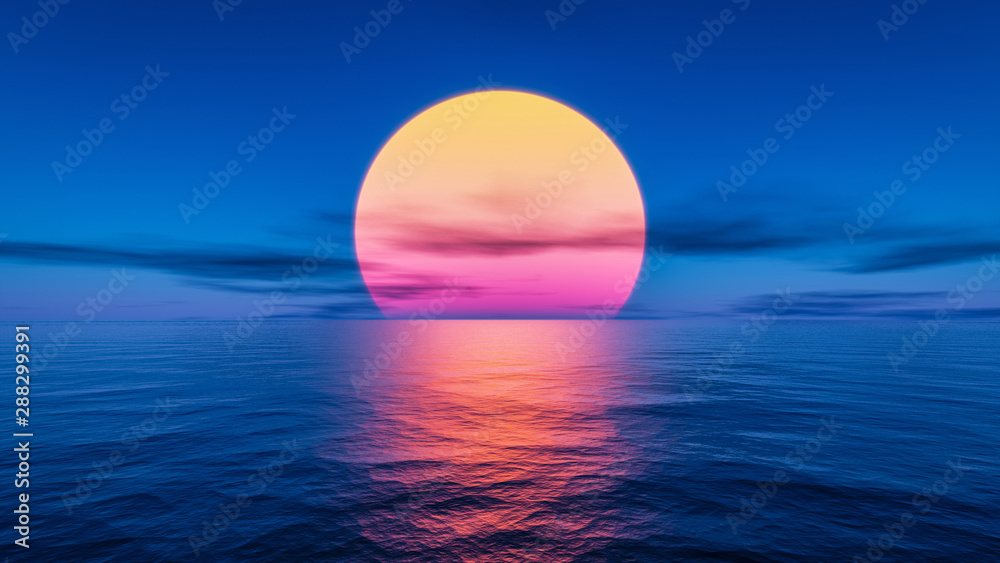 Piękny zachód słońca nad oceanem - obrazy, fototapety, plakaty 