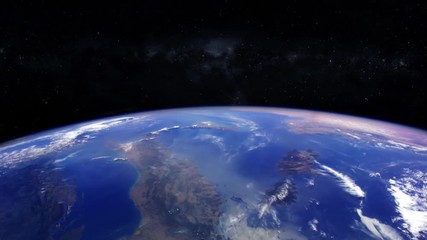 Wall Mural - Planet earth view from space animation with milky way stars in background. Contains public domain image by Nasa