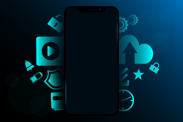 Wall Mural - mobile phone with applications icons. vector template for poster and banner.