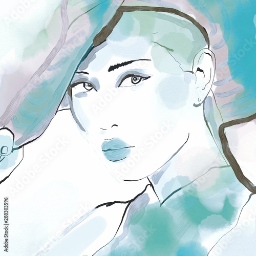 fashion art. asian woman portrait painting Poster Mural XXL