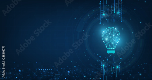 Fotografía Vector circle tech with light blue and lamp bulb on technology background