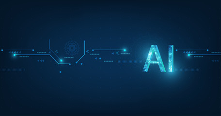 Poster - Abstract futuristic digital and technology on dark blue color background. AI(Artificial Intelligence) wording with the circuit design.