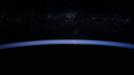 Wall Mural - Scenic sunset view from space with black earth shape and stars in background. Contains elements by Nasa