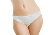© ladyalex - Template Gray Blank Woman Panties. Close up female in underwear with copy space isolated on white background. Skin care and bikini hair removal concept. Shave bikini line. Mock up of women underpants