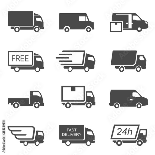 Fotografía Express delivery trucks vector glyph icons set