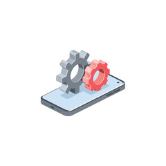 Poster - Service center smartphone repair. Vector 3d isometric, color web icons set, new flat style. Creative illustration design, idea for infographics.