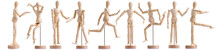 Set Wooden Figure A Man On White Background Isolation