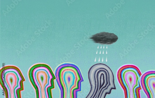 Illustration: Contrast emotion human head surreal painting illustration Contrast emotion human head surreal painting illustration