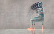 Cloudy man body sitting on a chair, emotion concept, hope, loneliness, depression, inside, feeling, mental health, surreal painting, fantasy art,