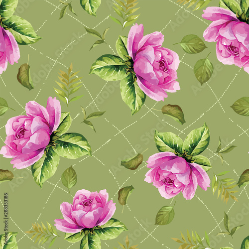 watercolor Flower pattern print with leaves and branches