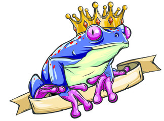 Poster - Frog Prince waiting to be kissed, holding a heart. vector