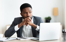 Thoughtful African Entrepreneur Getting Nervous On Workplace