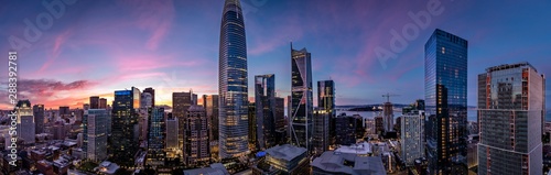 Twilight with a pink and blue sunset over San Francisco skyline with Salesforce Wallpaper Mural