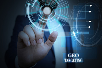 handwriting text geo targeting. conceptual photo digital ads views ip address adwords campaigns loca