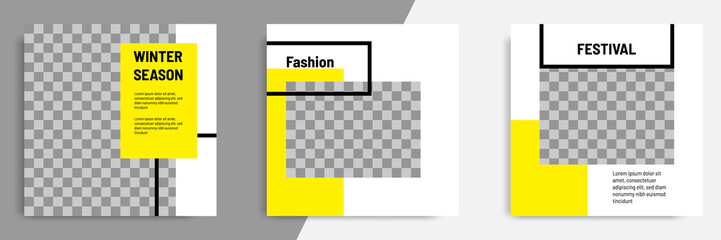 Wall Mural - Minimal layout square banner in black yellow frame color. Editable geometric banner template for social media post, stories, story, flyer.	