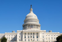 Capital Hill Building Closeup With Blue Sky In Washington D.C.,USA