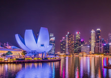 Singapore City Skyline,City Scape Building In Singapore., Singapore City Skyline At Marina Bay Cityscape By Night