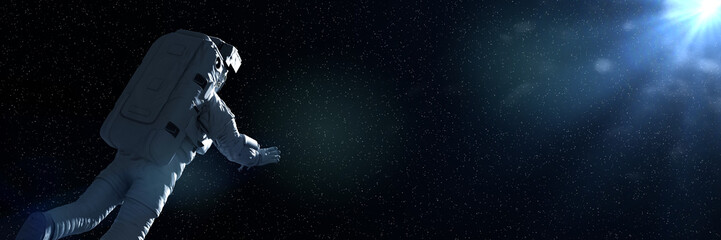 Wall Mural - astronaut in outer space flying towards the sun