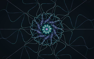 Fototapete - fantastic abstract symmetrical flower with petals consisting of a variety of geometric shapes of different colors on a black background