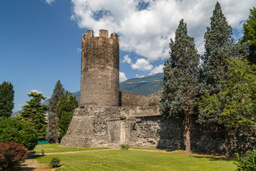 Wall Mural - Ancient and medieval fortifications of Aosta town, Italy