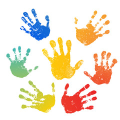 Wall Mural - hand rainbow print isolated on white background. color child handprint. creative paint hands prints.