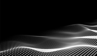 Fototapete - Big Data. Vector abstract futuristic digital landscape with particles dots and stars on horizon. computer geometric digital connection