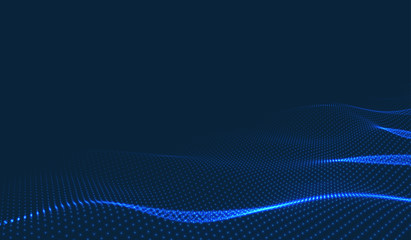 Poster - big data. vector abstract futuristic digital landscape with particles dots and stars on horizon. com