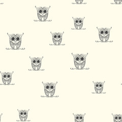 Canvas Print - Seamless cute owl doodle pattern, Vector illustration