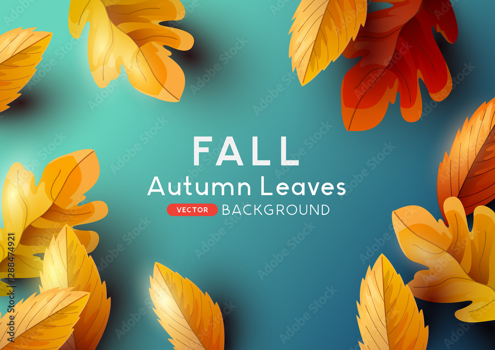 Golden Leaves On A Autumn Background - obrazy, fototapety, plakaty 