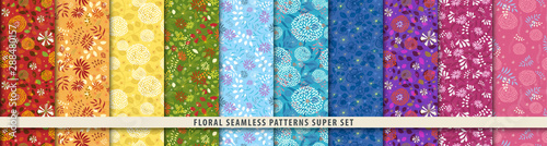 Materiał do szycia Floral seamless pattern set. Flowers and leaves.. Color vector background. Summer and spring print