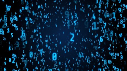 Aufkleber - Digital Number Technology 4K Motion Computing Running Developer Program Code Motion Background. 3D Graphic Binary Encoding Decimal Statistics Algorithm Row Matrix Concept Display.