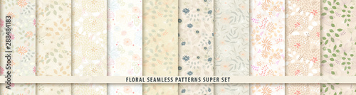 Materiał do szycia Floral seamless pattern set. Flowers and leaves.. Color vector background. Summer and spring print