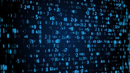 Aufkleber - Digital Number Technology 4K Motion Computing Running Developer Program Code Motion Background. 3D Graphic Binary Encoding Decimal Statistics Algorithm Row Matrix Concept Display.