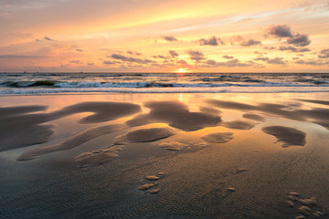 Wall Mural - sunset at the Dutch North Sea coast near Katwijk aan Zee