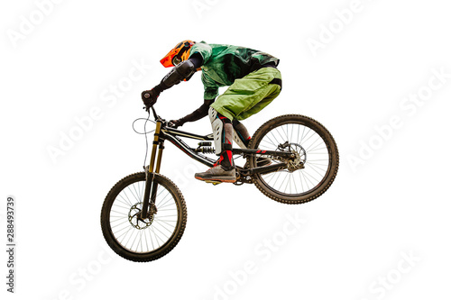 Fotomural downhill racing dh rider isolated on white background