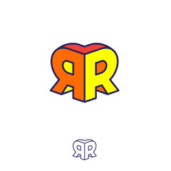 Poster - R and R logo. Two letters are connect as the volume figure. Double R letters emblem like 3D. Monochrome option.