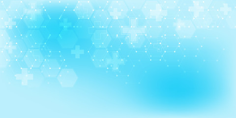 Wall Mural - Abstract medical background with hexagons pattern. Concepts and ideas for healthcare technology, innovation medicine, health, science and research.