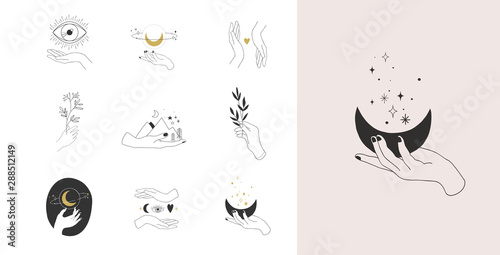 Collection of fine, hand drawn style logos and icons of hands. Fashion, skin ...