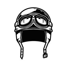 Racing Motorcycle Helmet Isolated On White Background. Design Element For Poster, Emblem, Sign, Logo, Label. Vector Illustration