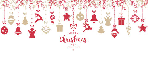 Wall Mural - Christmas greeting ornaments elements hanging isolated white background card