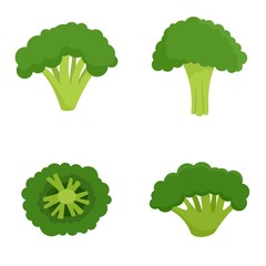 Poster - Green broccoli icon set. Flat set of green broccoli vector icons for web design