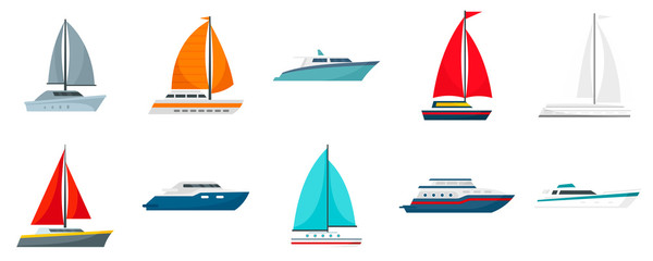Poster - Yacht icon set. Flat set of yacht vector icons for web design