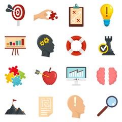 Poster - Solution icon set. Flat set of solution vector icons for web design