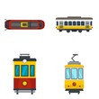 Tram icon set. Flat set of tram vector icons for web design