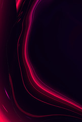 Spilled liquid on a black background in neon light. Bright color, abstract dark background. Ultraviolet, red and blue background.