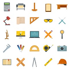 Poster - Architect equipment icons set. Flat set of architect equipment vector icons for web design