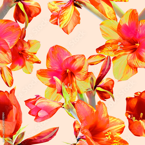 Amaryllis seamless pattern. Floral illustration.